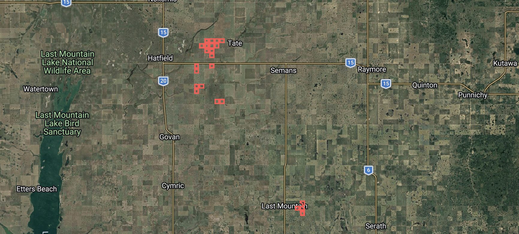 Satellite overview of the Nokomis land block, RM of Mount Hope No. 279