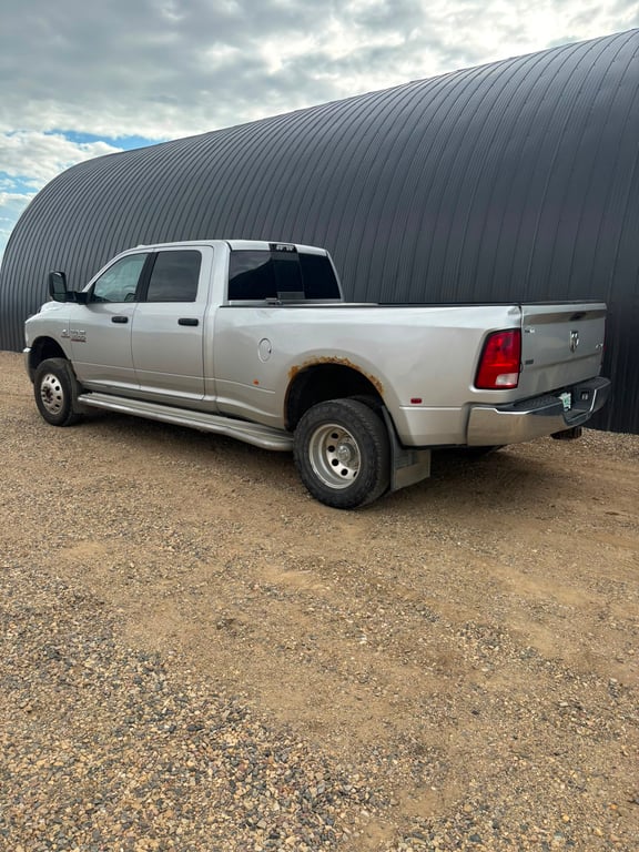 Rear view of the silver crew cab pickup truck