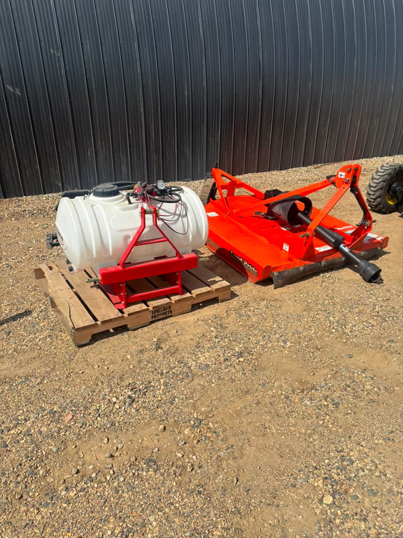 Sprayer tank and rotary mower attachment