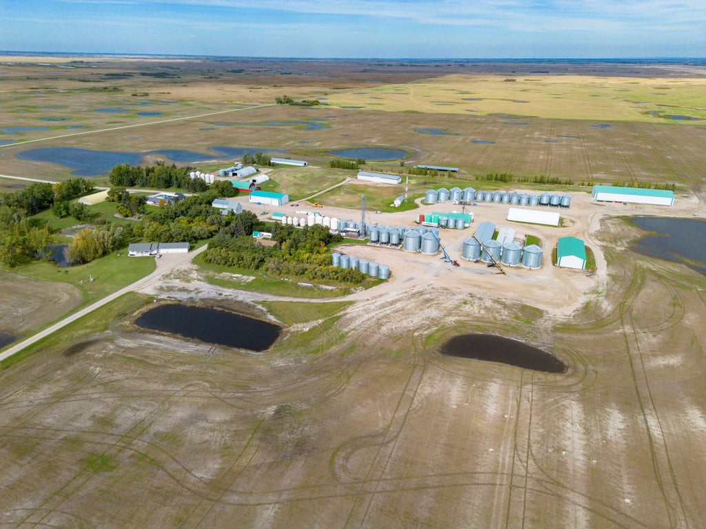 Aerial view of the Lumsden farm yard site and surrounding land