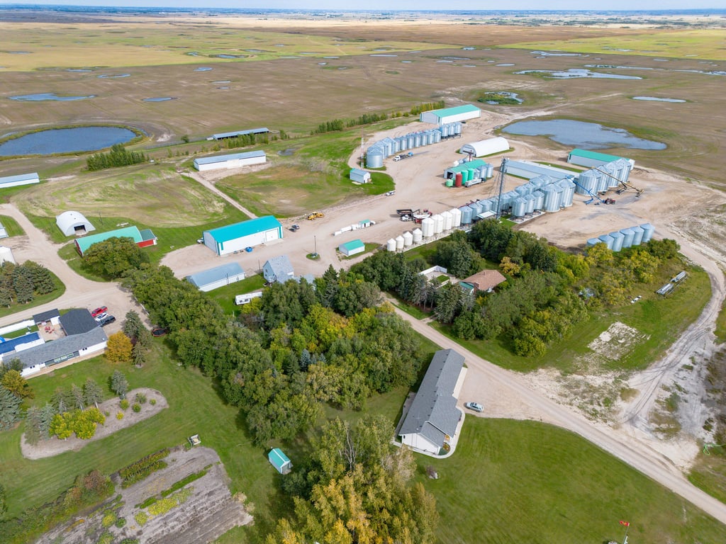 Aerial view across the Lumsden farm yard site