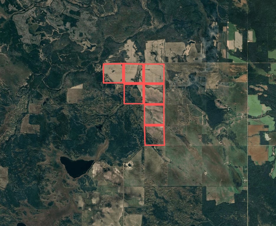 Satellite overview of the Torch River grain land parcels, RM of Torch River No. 488