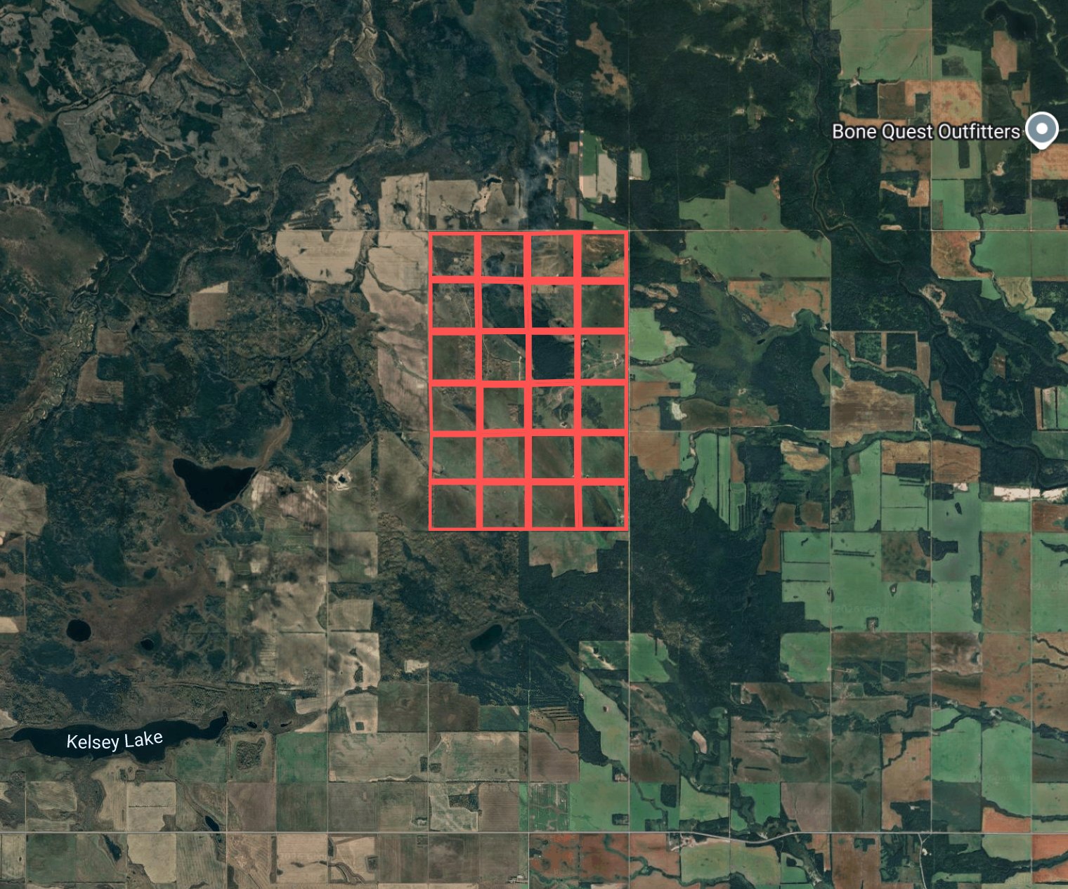 Wider satellite view of the Torch River pasture block, RM of Torch River No. 488