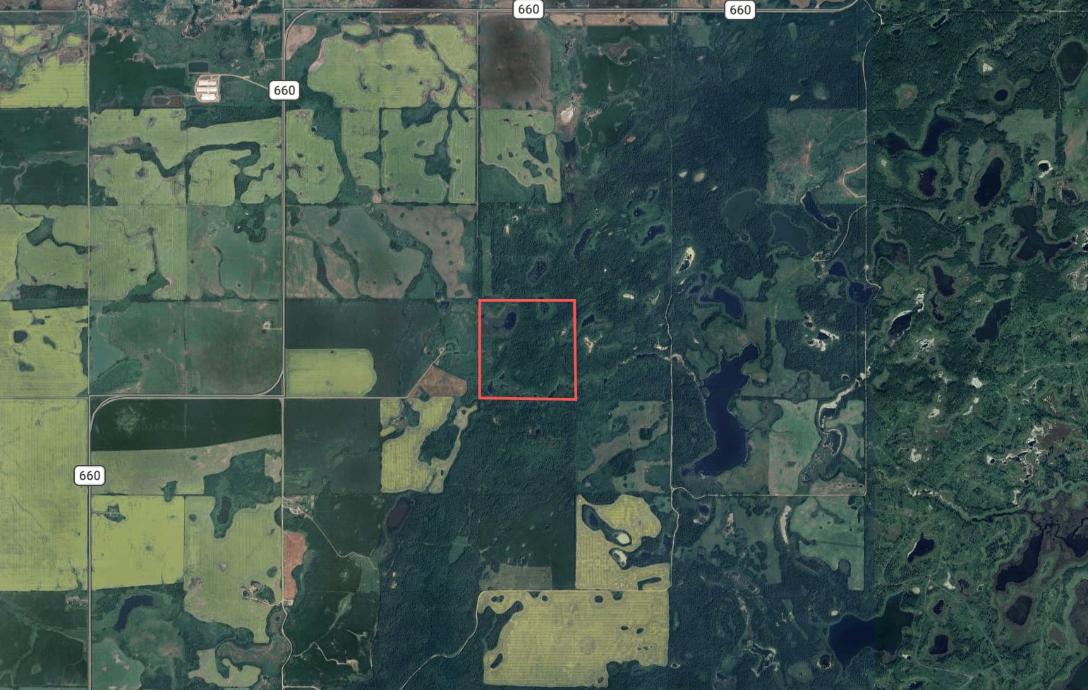 Aerial view of Clark Rec Quarter location in RM of St Philips No 301 with nearby Highway 660