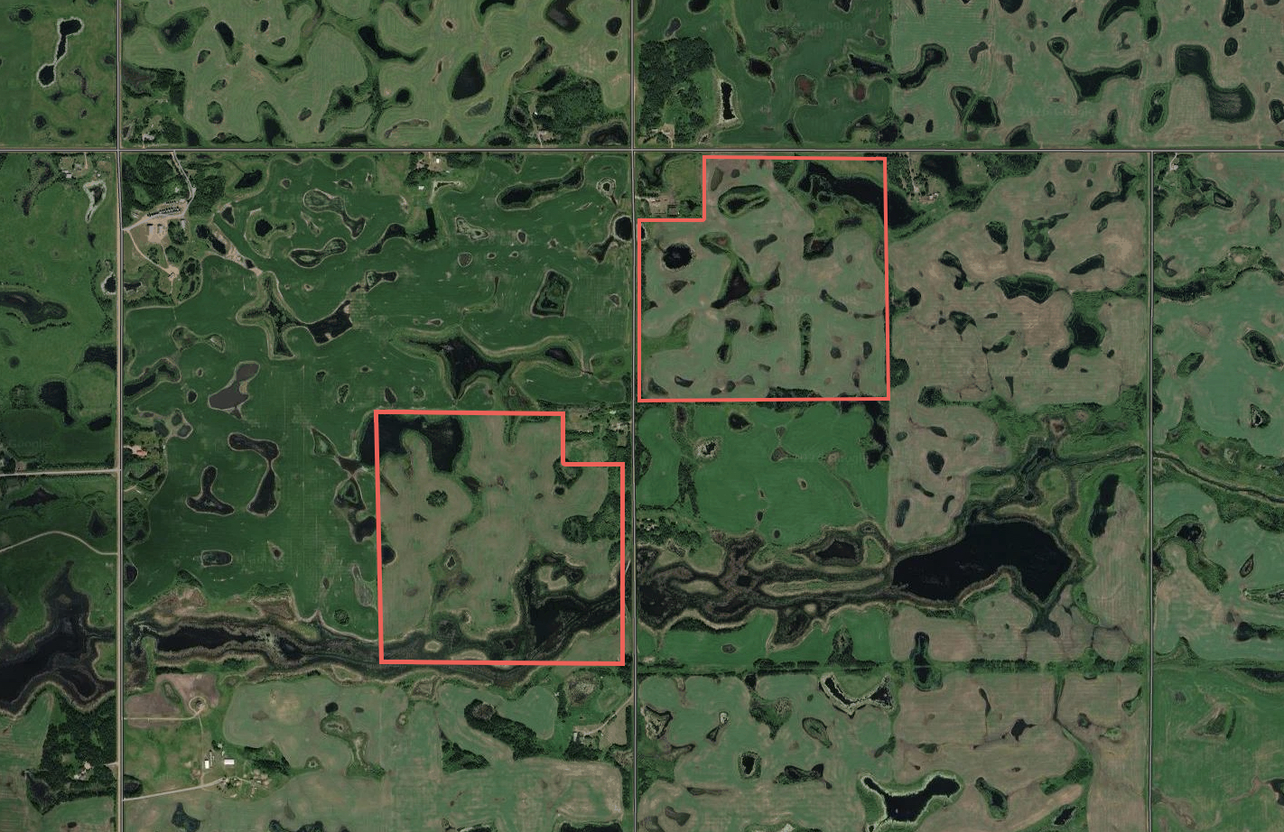 Satellite view of the two Prince Albert quarters, outlined in red